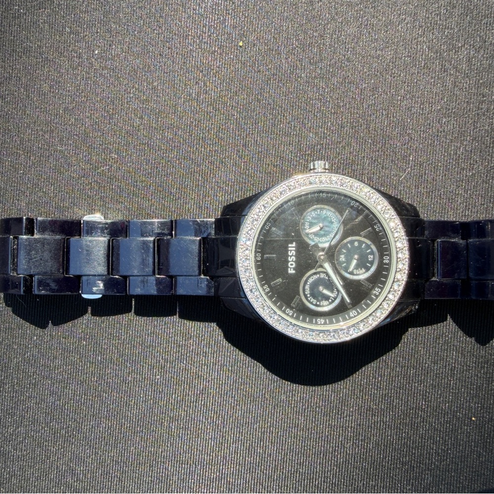 Fossil Black Crystal Accent Link Watch